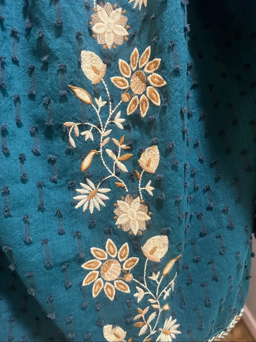J. Jill Teal Tunic with Cream Floral Embroidery size small - Picture 4 of 9